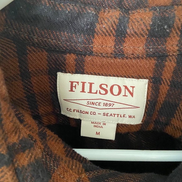 Filson Men's Medium 100% Cotton Copper Black Plaid Flannel Work Shirt 11010689 - Picture 3 of 10